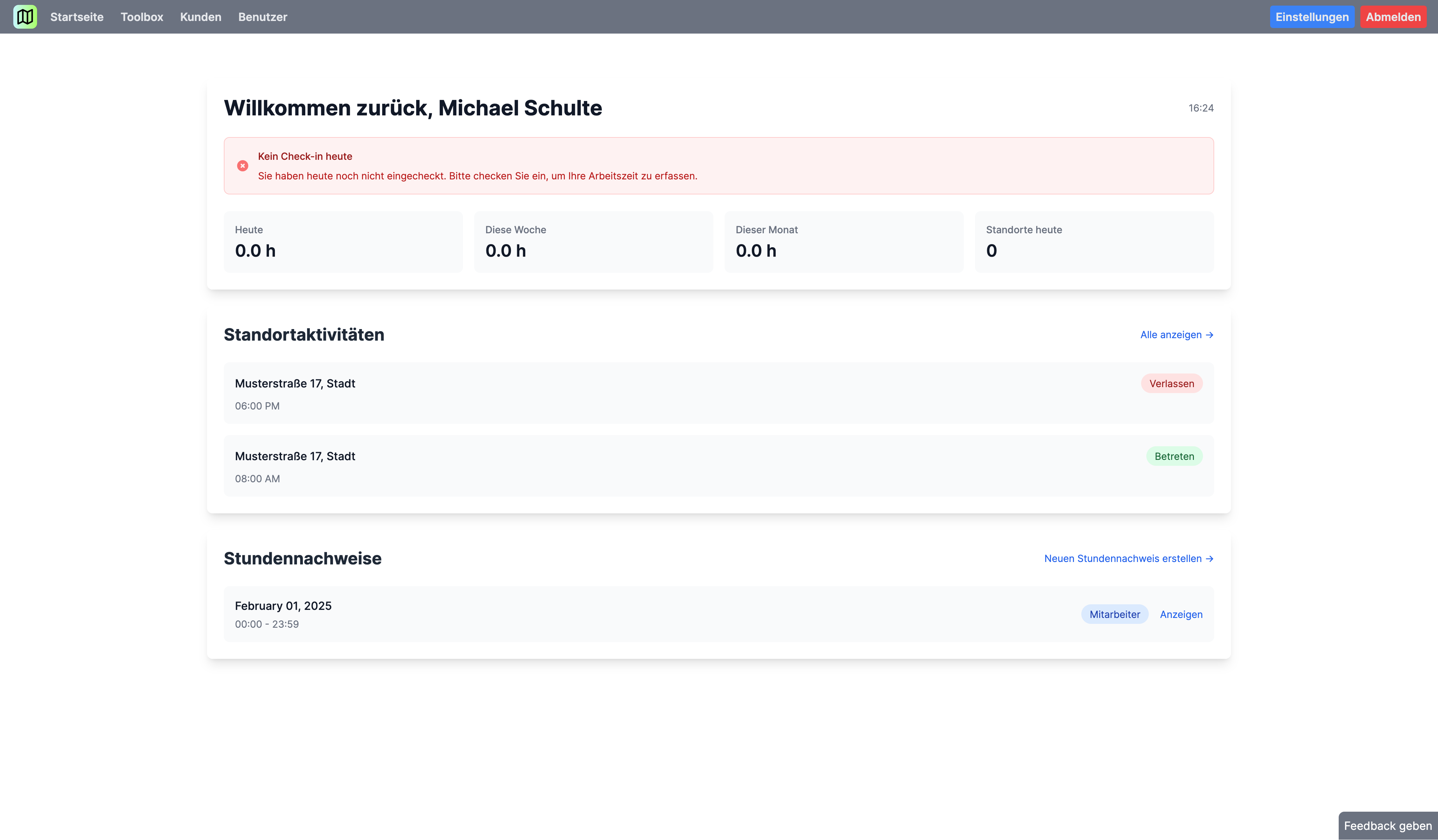 Handwerker Toolbox Dashboard